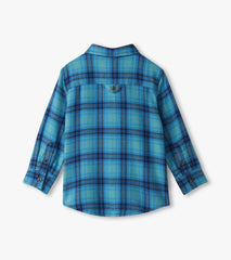Boys Blue Stone Plaid Button Down Shirt