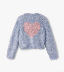 Girls Glitter Heart Blue Metallic Cardigan