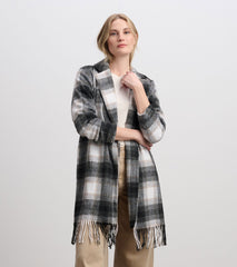 Fringe Jacket - Black and Taupe Plaid