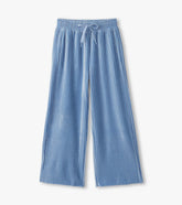 Girls Cornflower Blue Pleated Velour Relaxed Pants