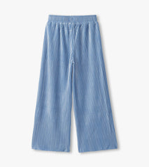 Girls Cornflower Blue Pleated Velour Relaxed Pants