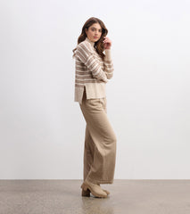 Mock Neck Sweater - Double Stripe Camel