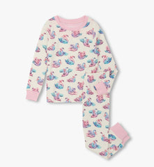 Girls Elegant Swans Cotton Pajama Set