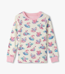 Girls Elegant Swans Cotton Pajama Set