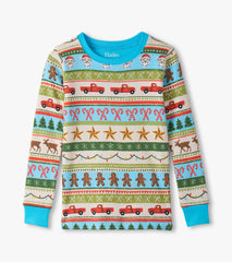 Boys Blue Fun Fair Isle Cotton Pajama Set