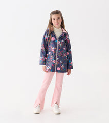Girls Fall Floral Zip-Up Rain Jacket