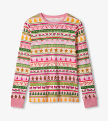 Women's Pink Fun Fair Isle Cotton Pajama Set