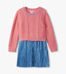 Girls Flamingo Pink Mix Media Dress