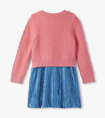 Girls Flamingo Pink Mix Media Dress