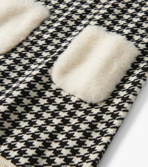 Girls Houndstooth Sweater Dress with Faux Fur Pockets