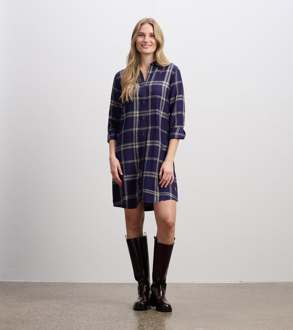 Cara Shirt Dress - Heirloom Navy Plaid