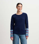 Jacquard Cuff Sweater - Navy