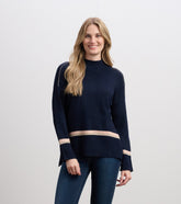 Mock Neck Sweater - Navy Stripe