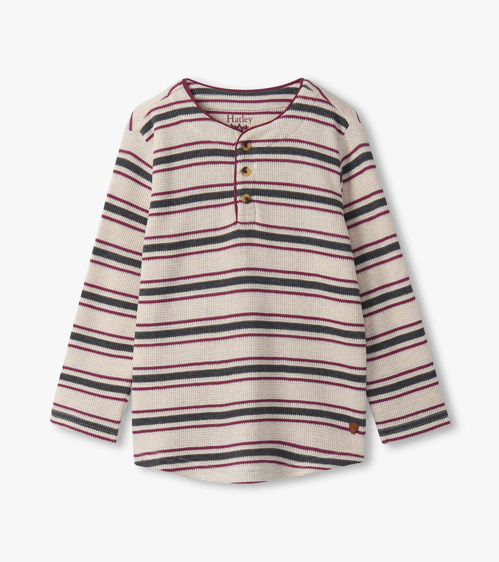 Boys Oatmeal Melange Stripes Waffle Henley