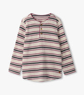 Boys Oatmeal Melange Stripes Waffle Henley