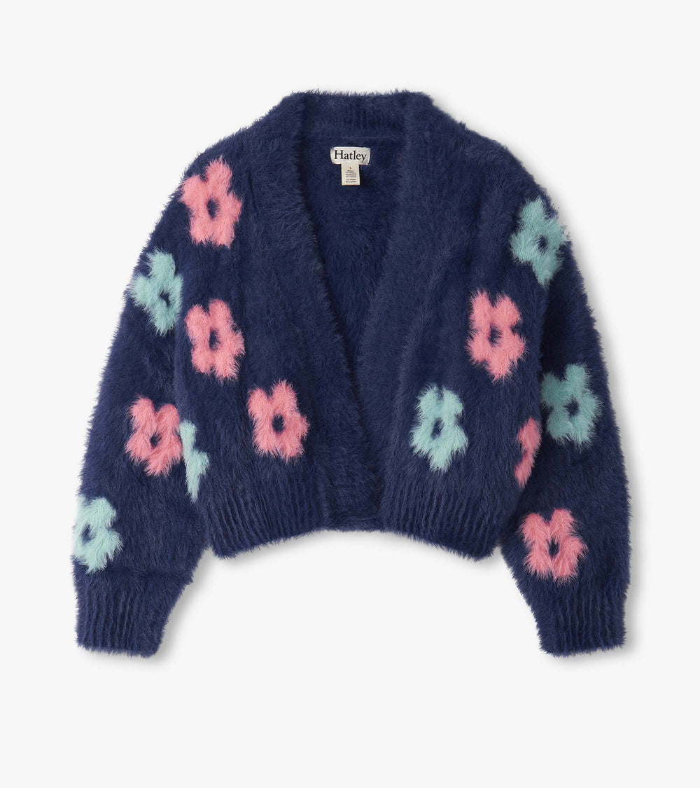 Girls Big Flowers Open Cardigan