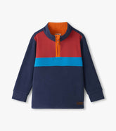 Boys Navy Color Block Fleece 1/4 Zip Mockneck
