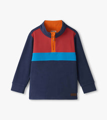 Boys Navy Color Block Fleece 1/4 Zip Mockneck