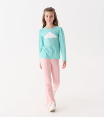 Girls Flamingo Pink Herringbone Bell Bottoms