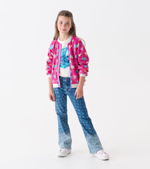 Girls Pink Busted Hearts Sequin Bomber Jacket