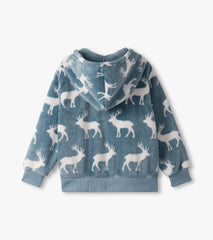 Boys Staggered Elks Fuzzy Fleece Zip-Up Hoodie