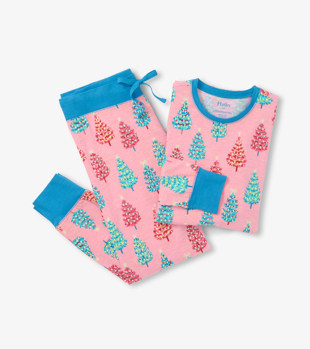 Women's Pink Bottle Brush Trees Glow in the Dark Cotton Pajama Set