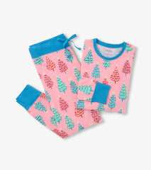 Women's Pink Bottle Brush Trees Glow in the Dark Cotton Pajama Set