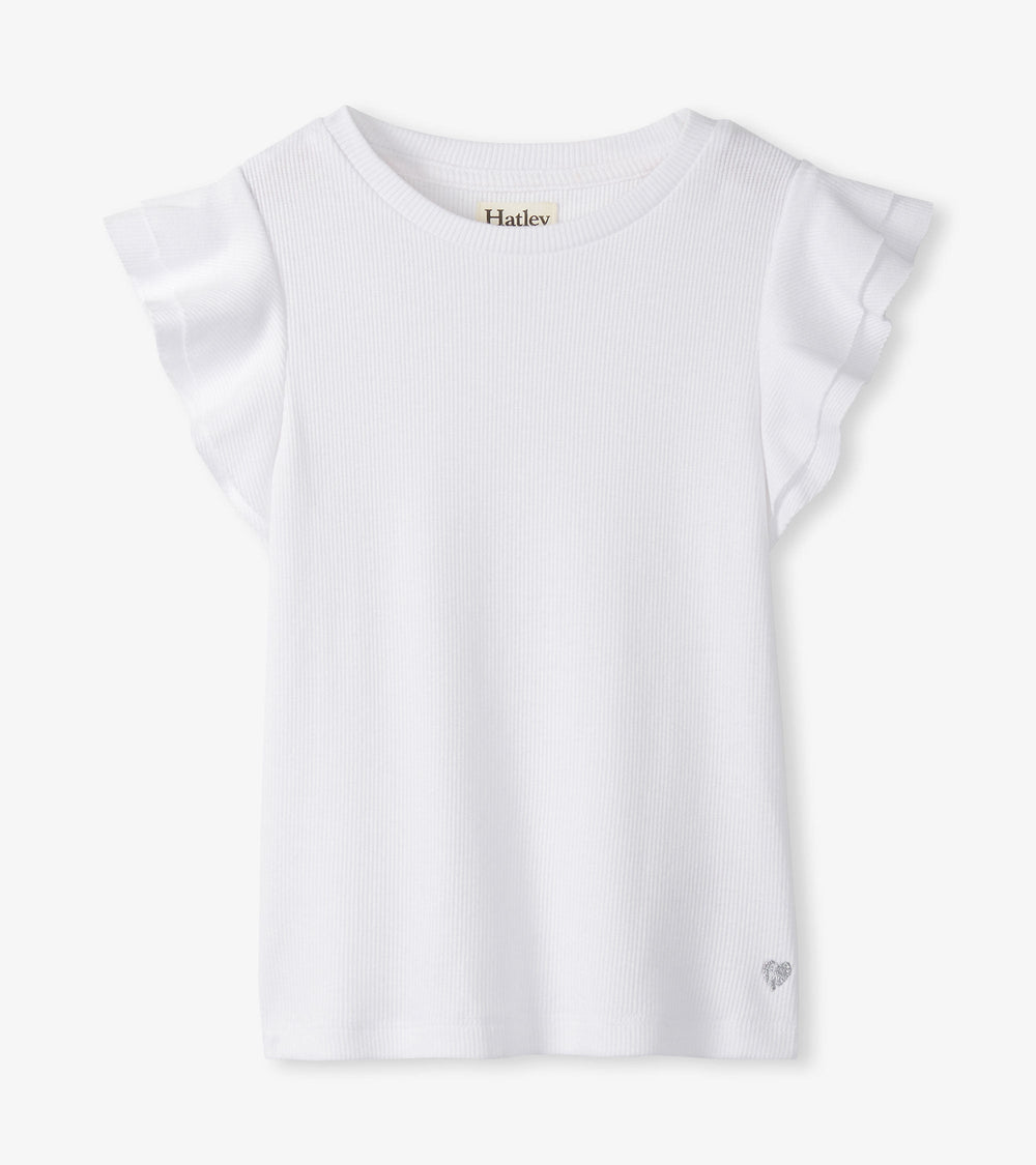 Girls White Ruffle Sleeve Tank
