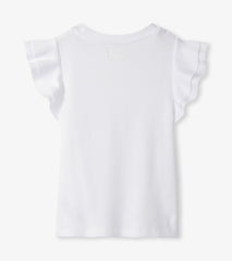 Girls White Ruffle Sleeve Tank