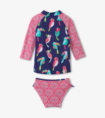 Girls Navy Tropical Birds Rashguard Set