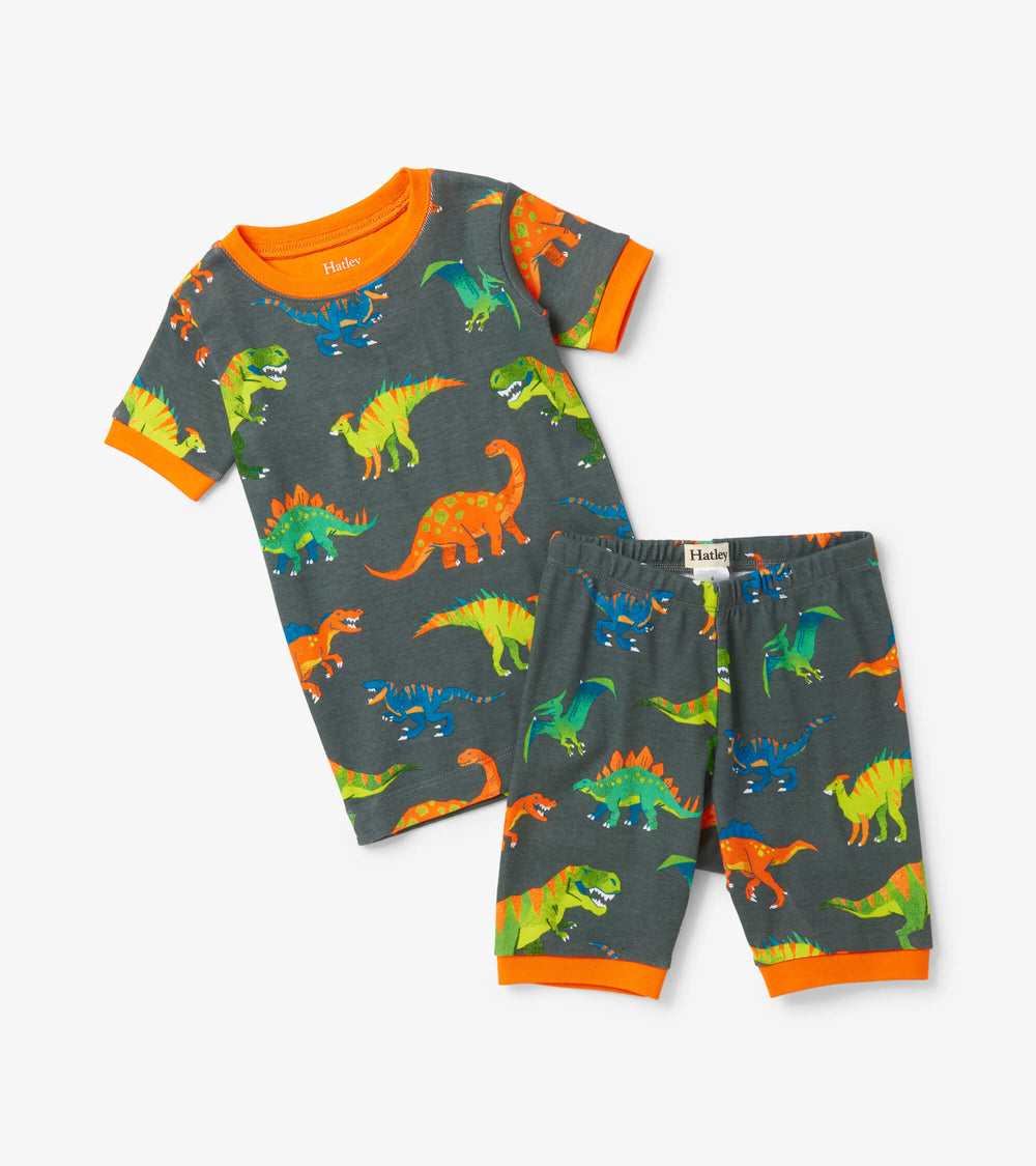 Colorblock Dino Short Pajama Set