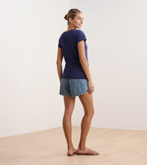 Braided Neck Tee - Navy