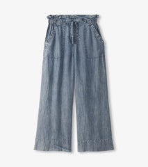 Tie Front Pants - Blue Acid Wash