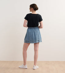 Layered Smocked Skirt - Blue Acid Wash