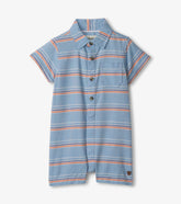Baby & Toddler Boys Striped Blue Woven Romper