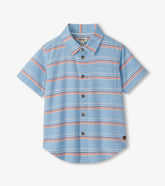 Boys Striped Blue Button Down Shirt