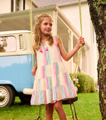 Girls Neon Stripes Tiered Dress