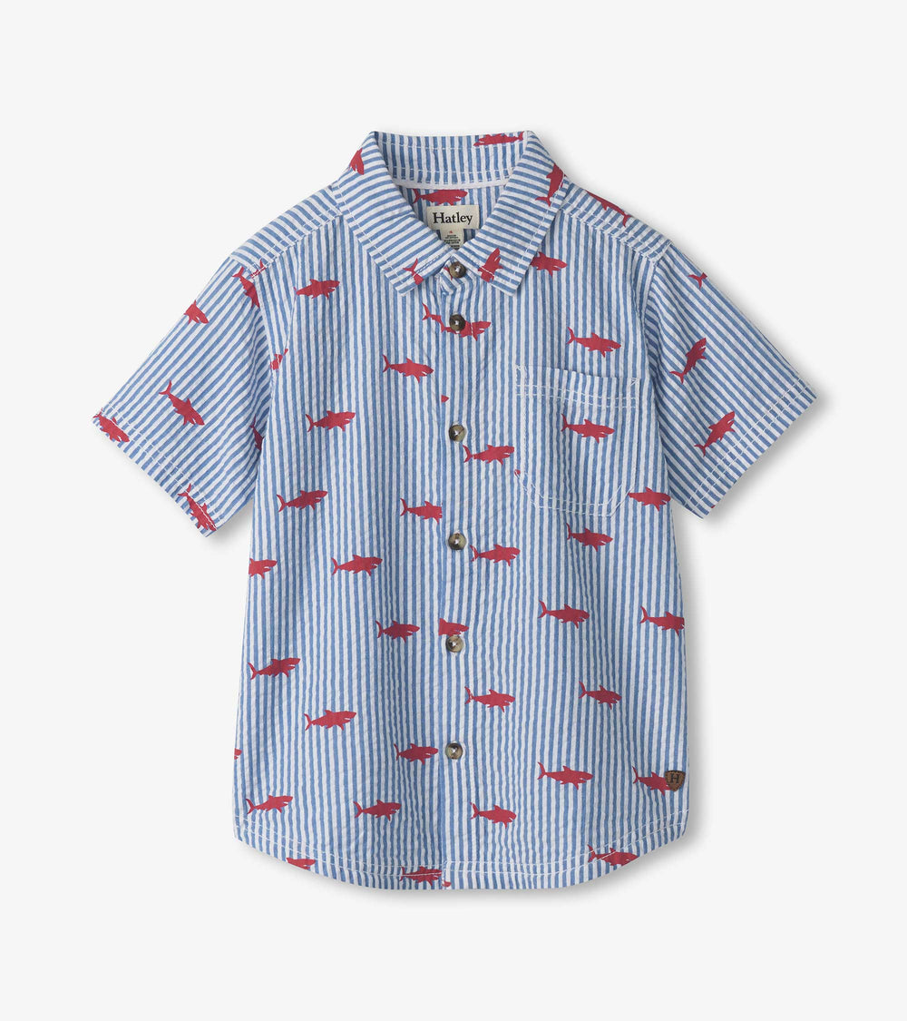 Boys Shark Silhouette Button Down Shirt