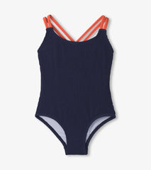 Girls Patriot Blue Cross Strap Swimsuit