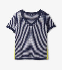 V-Neck Knit Tee - Patriot Blue Stripes