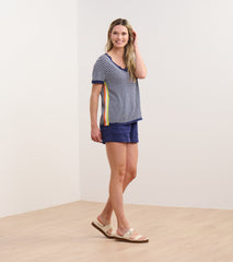 V-Neck Knit Tee - Patriot Blue Stripes