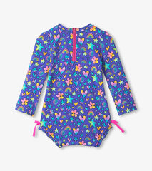 Baby Girls Watercolor Doodles Rashguard Swimsuit
