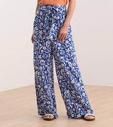 Belted Wide Leg Pants - Wavy Flowers