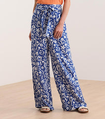 Belted Wide Leg Pants - Wavy Flowers