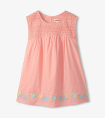 Girls Apricot Blush Crochet Bodice Dress
