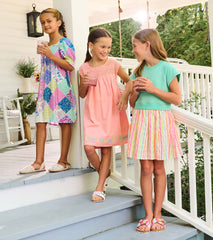 Girls Apricot Blush Crochet Bodice Dress