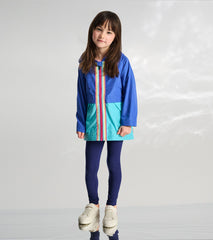 Girls Blue Colorblock Jersey-Lined Rain Jacket