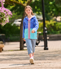 Girls Blue Colorblock Jersey-Lined Rain Jacket