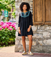 Amira Tiered Dress - Black Swiss Dot
