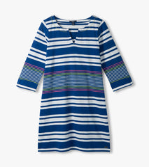 Lily Notch Neck Dress - Cheery Block Stripes